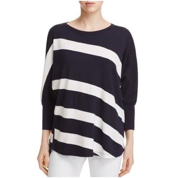 Lafayette 148 New York Striped Dolman Pullover Sweater Navy/White Small - Picture 1 of 5